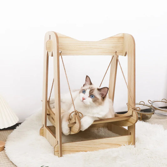 Hamac pour chat en bois avec balançoire